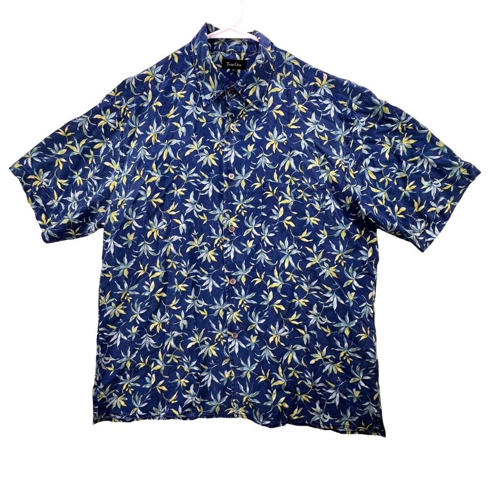 True Grit Button Up Shirt Mens Large 100% Tencel Hawiaan Tropical Resort